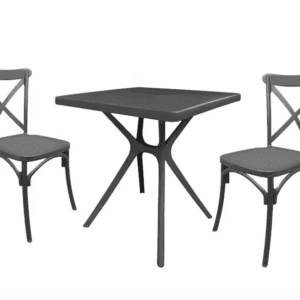 Kit tavolo quadrato cm 70x70 + 2 sedie polipropilene bar ristorante interno esterno cross nero 634v