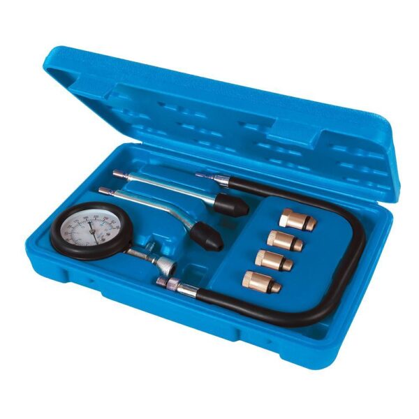 KIT TESTER PROVA COMPRESSIONE MOTORI BENZINA ATTREZZI AUTO MANOMETRO 8 PZ 279