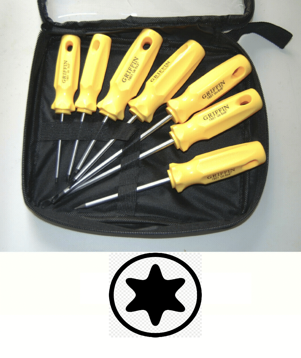 123.png SET CACCIAVITI CACCIAVITE VITE TORX 7 PZ PEZZI FORO BORSELLO CUSTODIA T6 T30 GIA - immagine 1