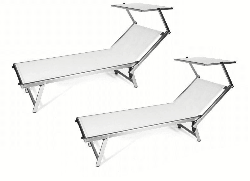 2 lettini bianchi COPPIA 2 LETTINI LETTINO MARE PISCINA ALLUMINIO PARASOLE REGOLABILE BIANCO 530 - immagine 1