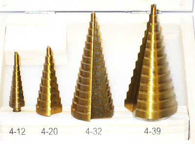 757.jpg SET 4 FRESE A GRADINI HSS CONICA DA 4 A 39 MM allargafori a scalini svasatore - immagine 1