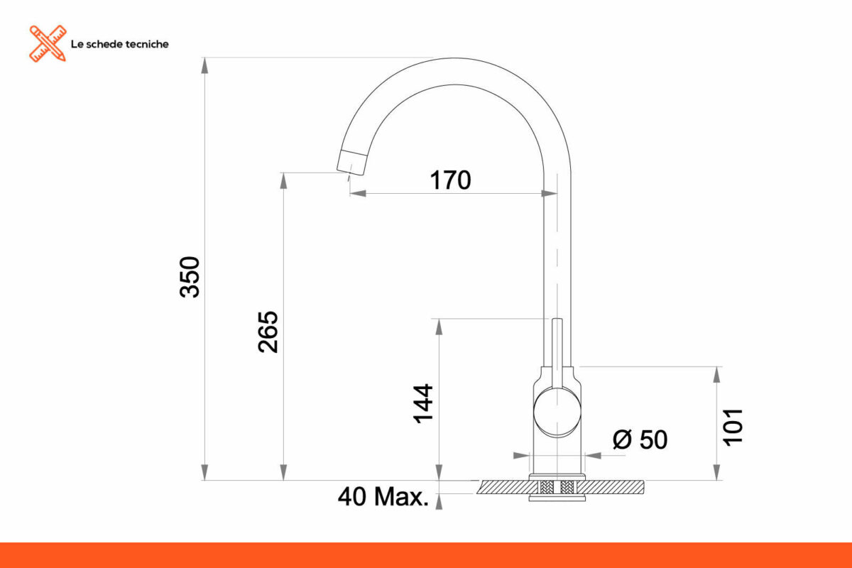 RUBINETTO MISCELATORE PER LAVELLO CUCINA CANNA ALTA GIREVOLE AVENA 464 - immagine 2