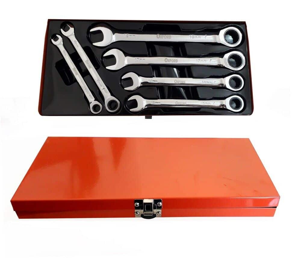 CHIAVI CRICCHETTO OX 8 19 CHIAVI COMBINATE CRICCHETTO FISSE 6PZ CHROME VANADIUM 8 10 13 14 17 19 MM 021OX - immagine 1