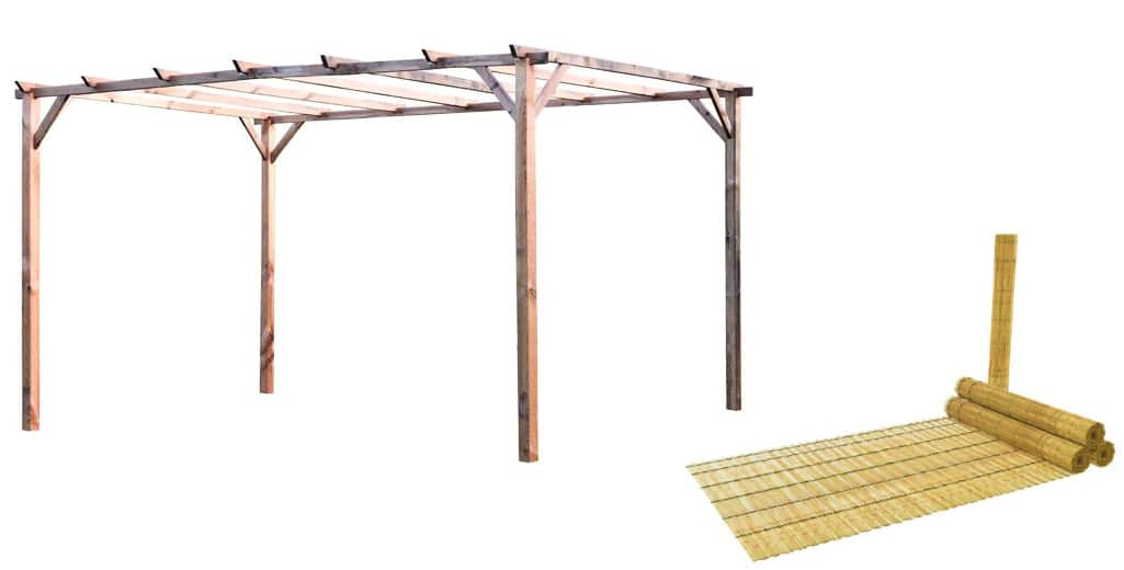 PERGOLA 3X4 ARELLA Kit pergola pergolato legno 3x4 mt copertura 2 pz arella mezza canna bambù 2x3 726bea - immagine 1