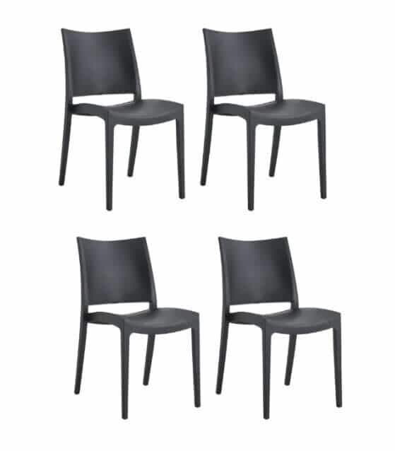SEDIE 4 PZ NERO KIT 4 SEDIE POLIPROPILENE CUCINA BAR RISTORANTE SEDIA INTERNO ESTERNO NERO 580FL - immagine 1