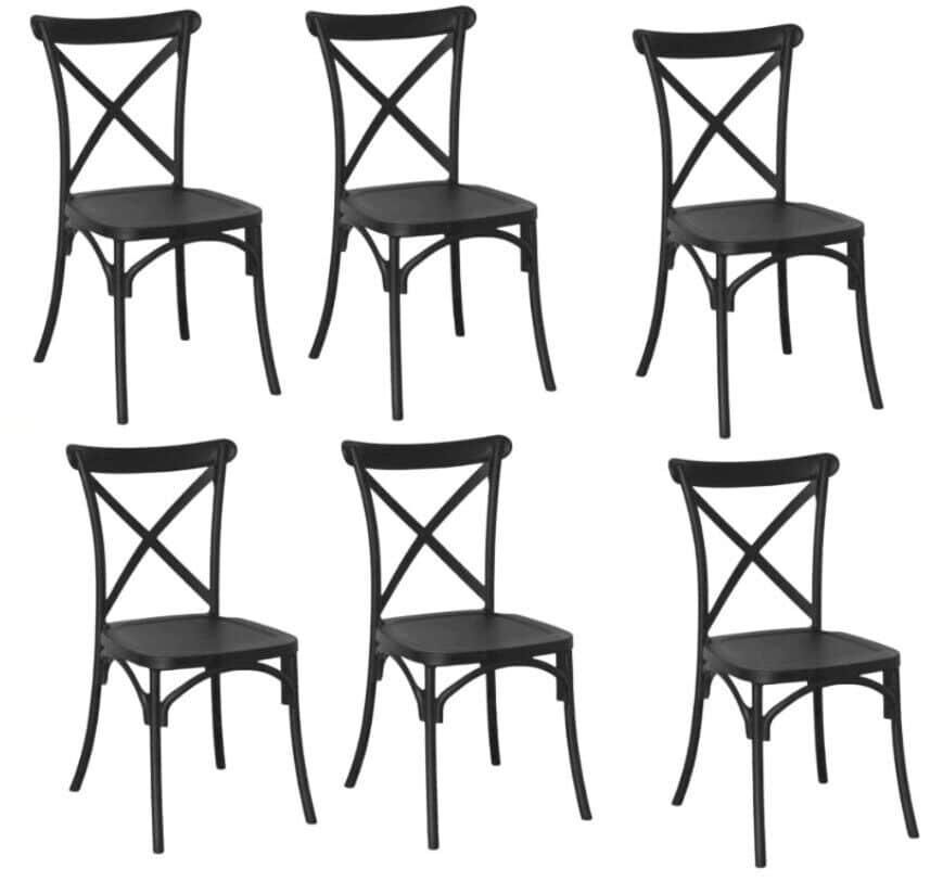 SEDIE 6 PZ KIT 6 SEDIE POLIPROPILENE CUCINA BAR RISTORANTE SEDIA INTERNO ESTERNO CROSS NERO 436v - immagine 1