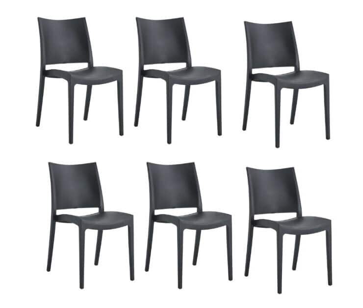 SEDIE NERO KIT 6 SEDIE POLIPROPILENE CUCINA BAR RISTORANTE SEDIA INTERNO ESTERNO NERO 580FL - immagine 1