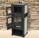 STUFA A LEGNA ACCIAIO VETRO 12 KW CON PORTALEGNA FORNO cm 48x42x117 BEIGE 248ro - immagine 4