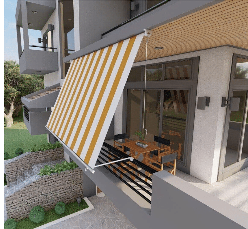 Schermata 2024-03-13 alle 15.20.00 TENDA DA SOLE A CADUTA BALCONE SENZA CASSONETTO 3x2,5 MT GIALLO BIANCO 4902 - immagine 1