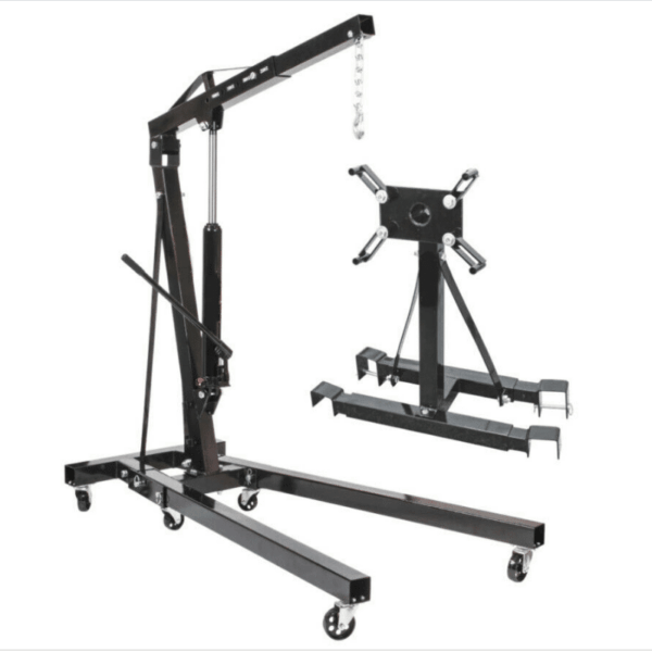 KIT GRUETTA GRU IDRAULICA 2000 KG PIEGHEVOLE OFFICINA + SUPPORTO MOTORI 2T 577aw