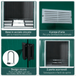 CASA CASETTA BOX DEPOSITO RIPOSTIGLIO GIARDINO LAMIERA PORTA ATTREZZI VERDE 13MQ 3,4x3,8 V01GN - immagine 4