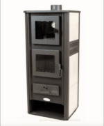 STUFA A LEGNA ACCIAIO VETRO 12 KW CON PORTALEGNA FORNO cm 48x42x117 BEIGE 248ro - immagine 2