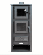 STUFA A LEGNA ACCIAIO VETRO 12 KW CON PORTALEGNA FORNO cm 48x42x117 BEIGE 248ro - immagine 3