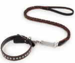 Kit guainzaglio intrecciato treccia + collare marrone cani cane animali domestici pet 024sw - immagine 3