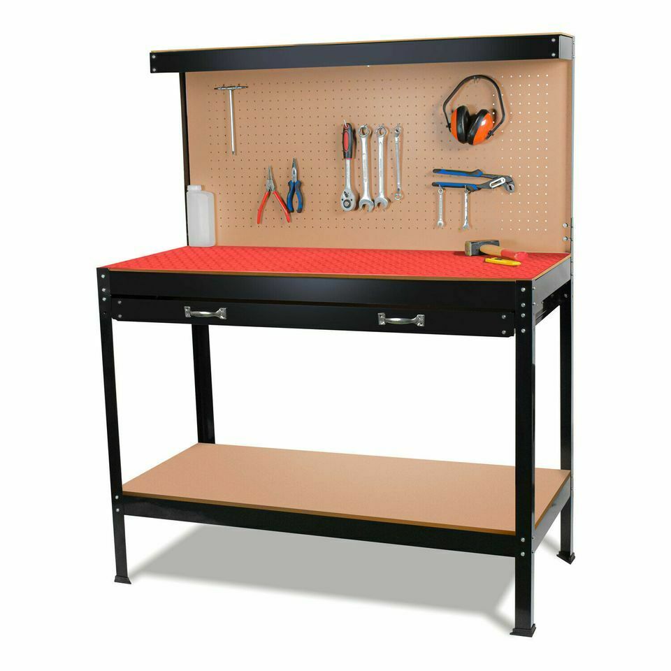 banco lavoro BANCO TAVOLO DA LAVORO PORTA UTENSILI IN METALLO PARETE CASSETTI OFFICINA 593 - immagine 1