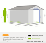 Casa casetta capanna ripostiglio deposito box giardino porta attrezzi lamiera grigio 9 mq 3,22x2,77 V02 - immagine 2