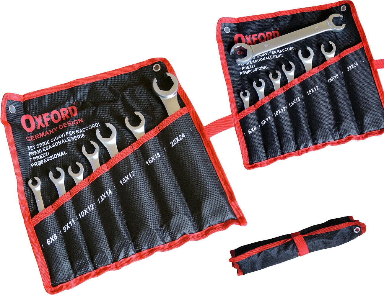 chiavi_ox.jpg CHIAVI ESAGONALI APERTE SPACCATE TUBI FRENO RACCORDI FRENI 7 PEZZI DA 6 A 24 257 - immagine 1