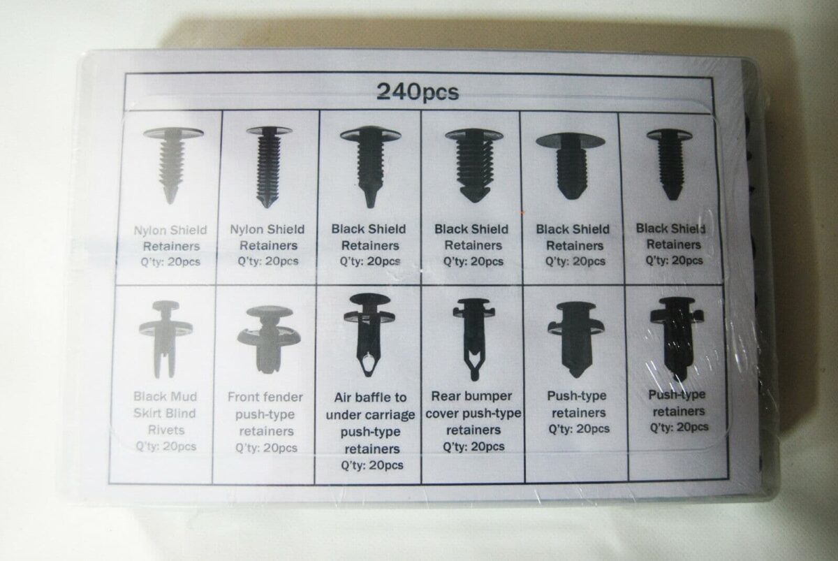 CLIP RIVETTI VITI DI FISSAGGIO PLASTICA 240 PZ AUTO CARROZZIERE PANNELLI 190BA - immagine 3