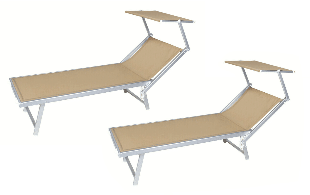 coppia lettini sabbia beige COPPIA 2 LETTINI LETTINO MARE PISCINA ALLUMINIO PARASOLE REGOLABILE SABBIA 909 - immagine 1