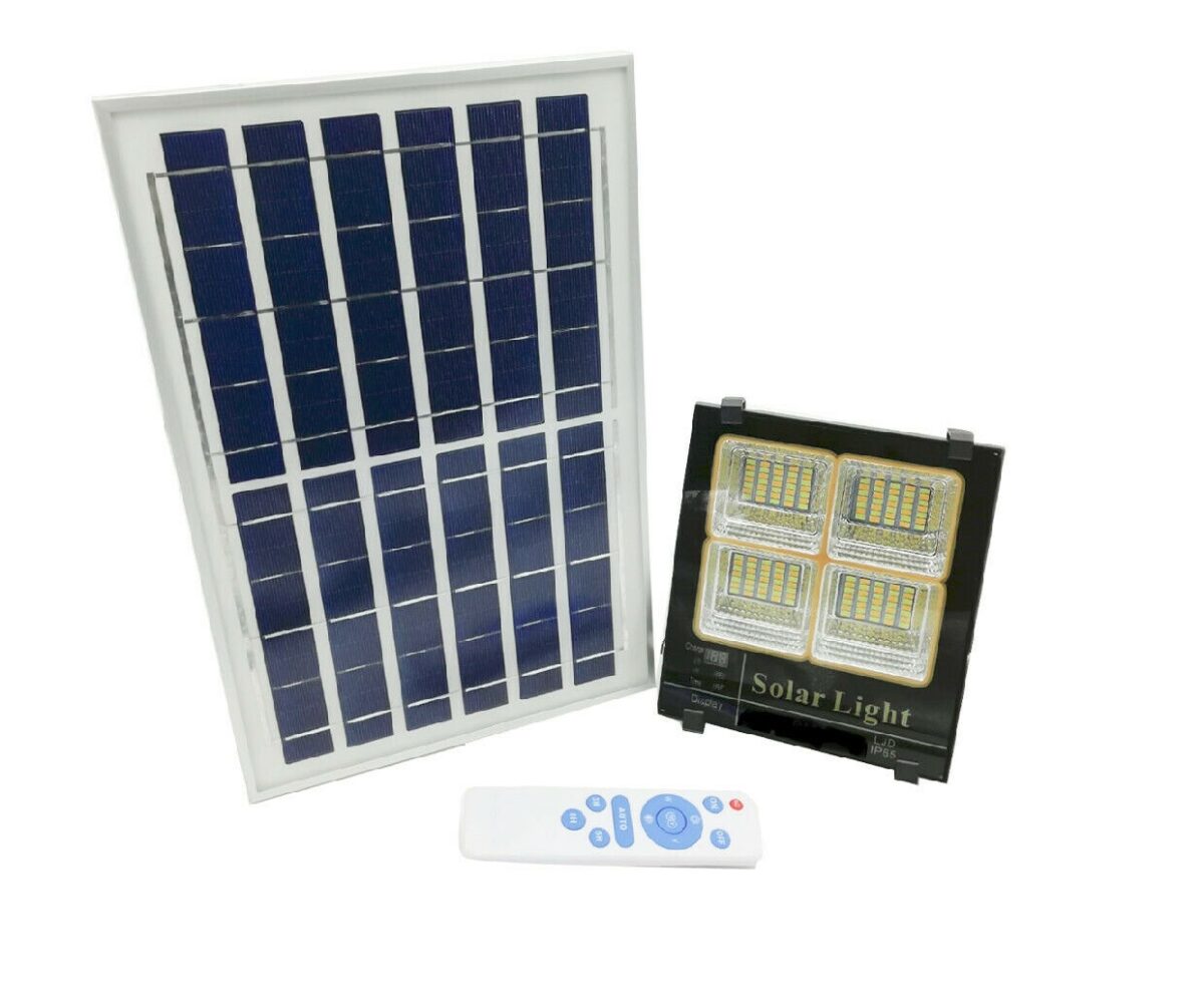 FARO FARETTO LED ENERGIA SOLARE PANNELLO CREPUSCOLARE + TELECOMANDO 100 W - immagine 2