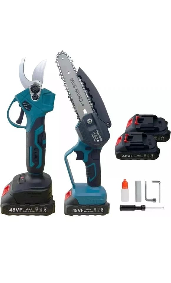 forbici batteria + motosega Kit 2 pz motosega batteria 6" 150mm forbice 25mm 48V 2 batterie forbici 427rh - immagine 1