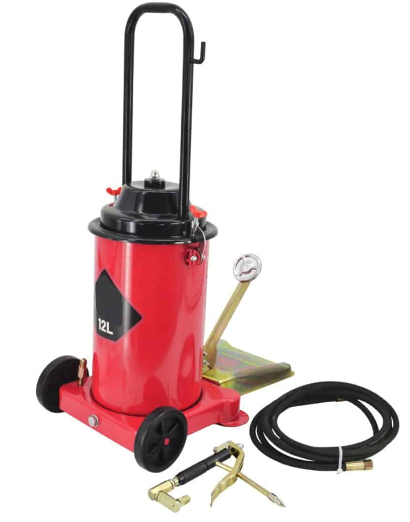ingrassatore 12 litri Ingrassatore pneumatico aria barile bidone 12 lt pistola serbatoio grasso pedale ruote 242aw - immagine 1