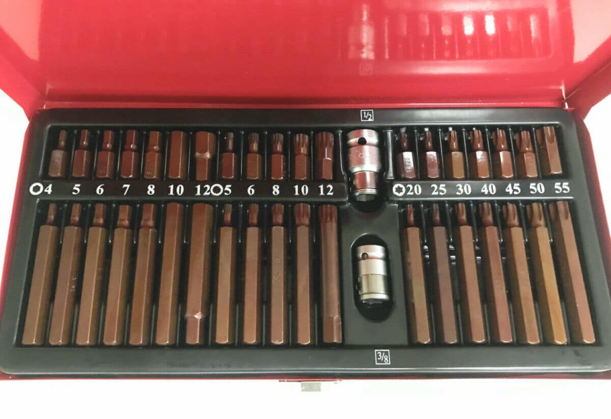 kit inserti SET INSERTI 40PZ BUSSOLE PORTAINSERTI CHIAVI TORX HEX EXA XZN 1/2" 3/8" BRUNITI - immagine 1