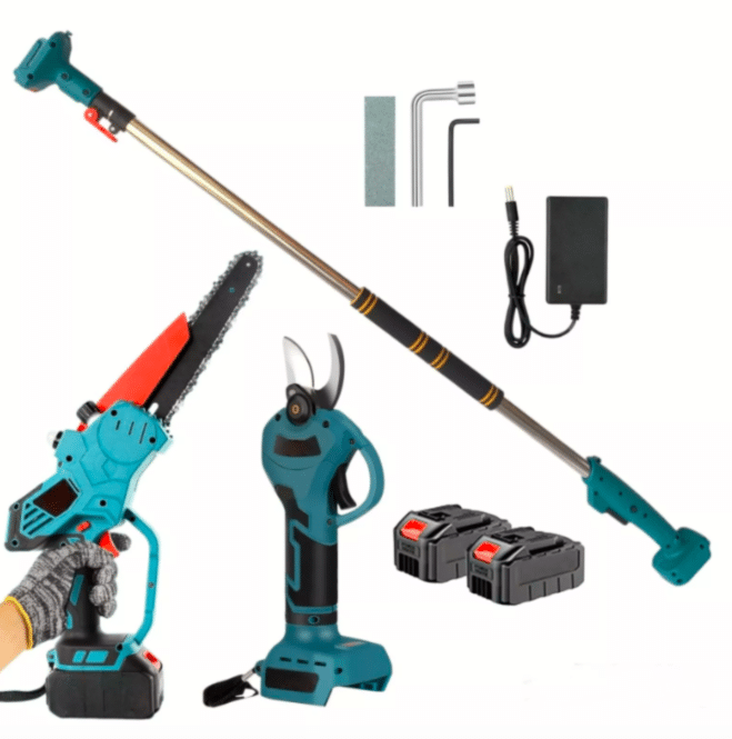 kit motosega batteria asta forbici 8 Kit motosega batteria 8"+ forbici forbice cesoie 21v asta telescopica pota potatura giardino 107ox - immagine 1