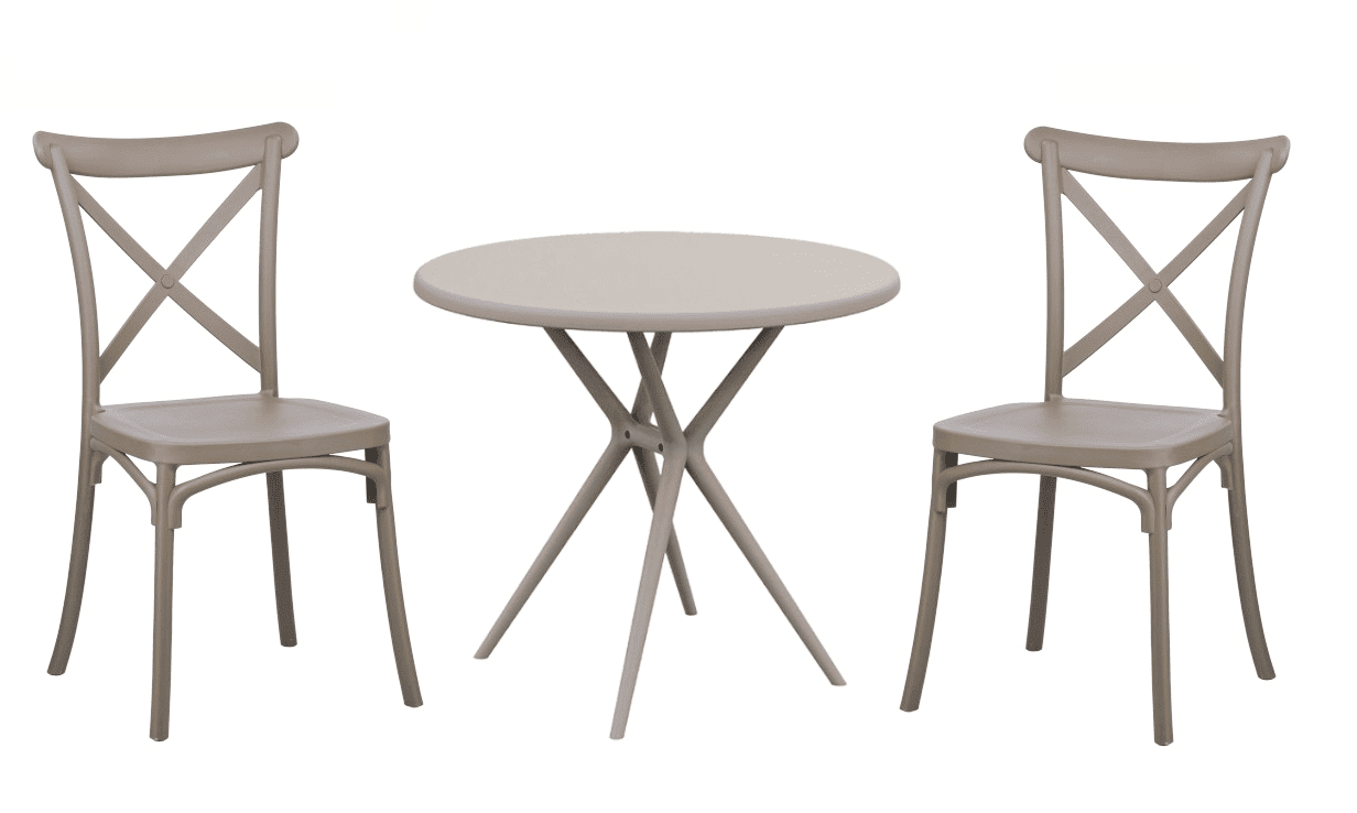 kit tavolo con sedie Kit tavolo tondo Ø80 cm + 2 sedie polipropilene bar ristorante interno esterno cross tortora 627v - immagine 1