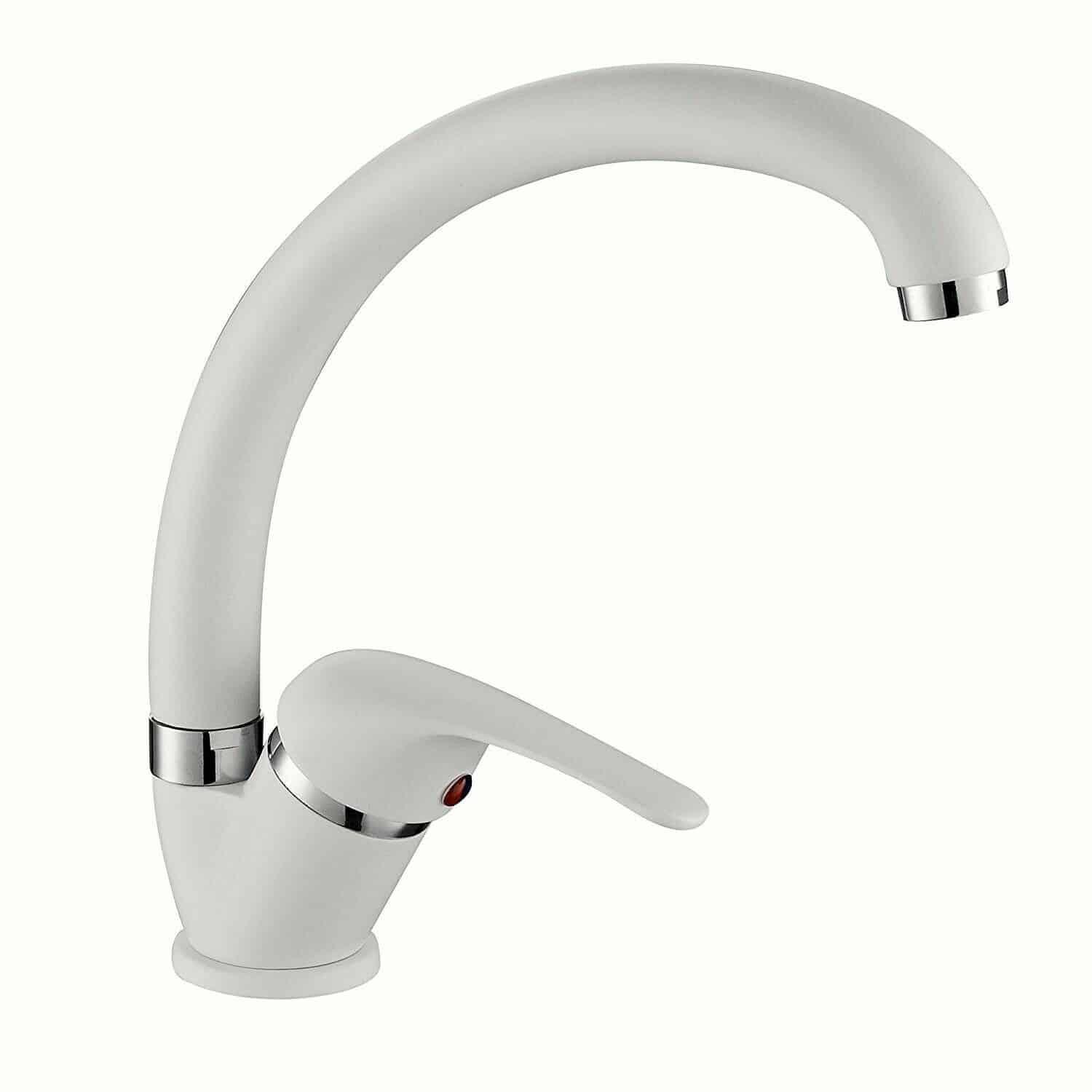 misce.jpg MISCELATORE RUBINETTO CANNA ALTA CURVA LAVELLO MONOCOMANDO CUCINA BIANCO 708 - immagine 1