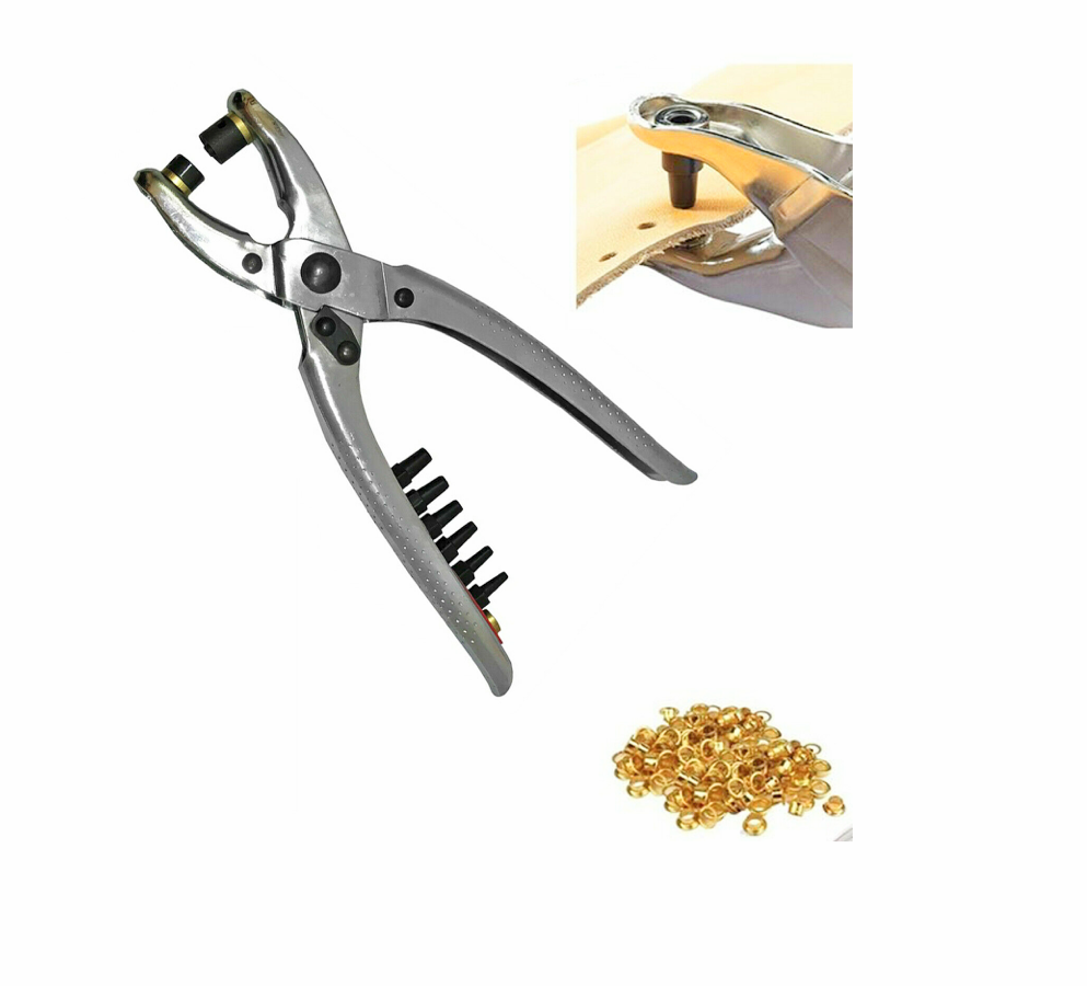 pinza_4.png PINZA FUSTELLATRICE 2 IN 1 + OCCHIELLI OCCHIELLATRICE FORARE CUOIO PELLE 378 ox - immagine 1