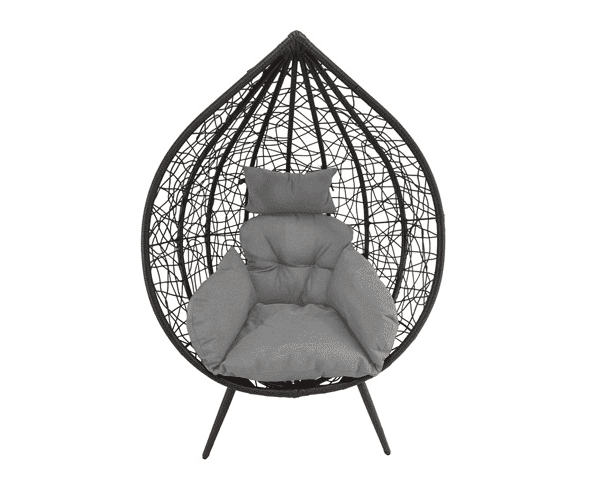 poltrona grigio goccia uovo Poltrona a goccia sospesa uovo giardino piedini veranda balcone grigio con cuscino 231 - immagine 1