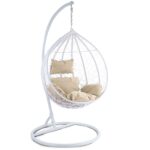 POLTRONA PENSILE DONDOLO SOSPESA GIARDINO BALCONE SEDIA BIANCO CON CUSCINO 883