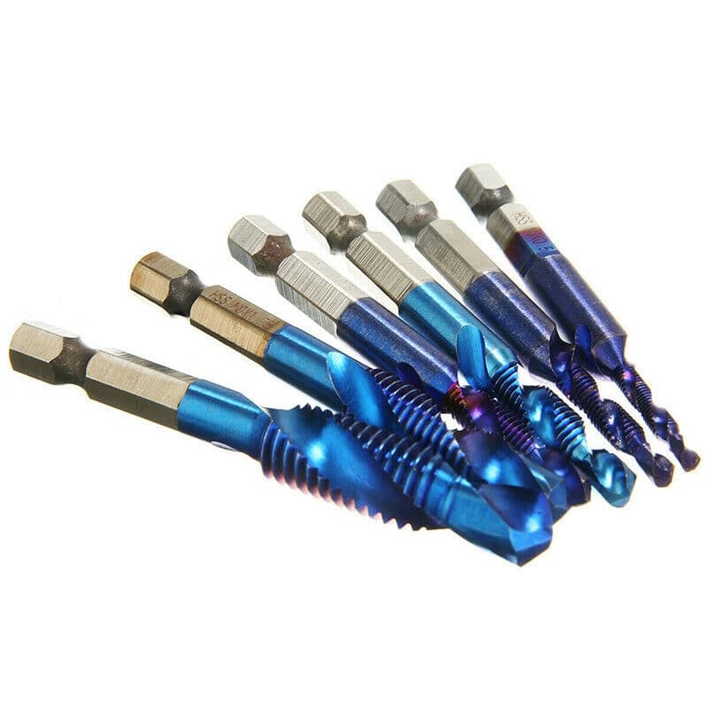 punte_2_2.jpg SET PUNTE TRAPANO 6 PZ FILETTATURA METRICA HSS M3 M10 ESAGONALI 1/4" TEMPRATE BL - immagine 1