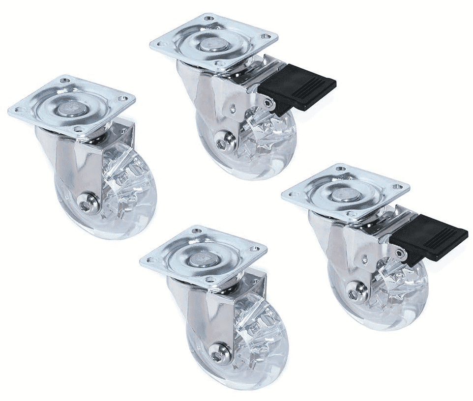 ruote carrello trasparenti 4(1) Ruote girevoli carrello 4 pz rotelle carrelli con senza freno 100mm 4" portata 320kg trasparente 686b - immagine 1