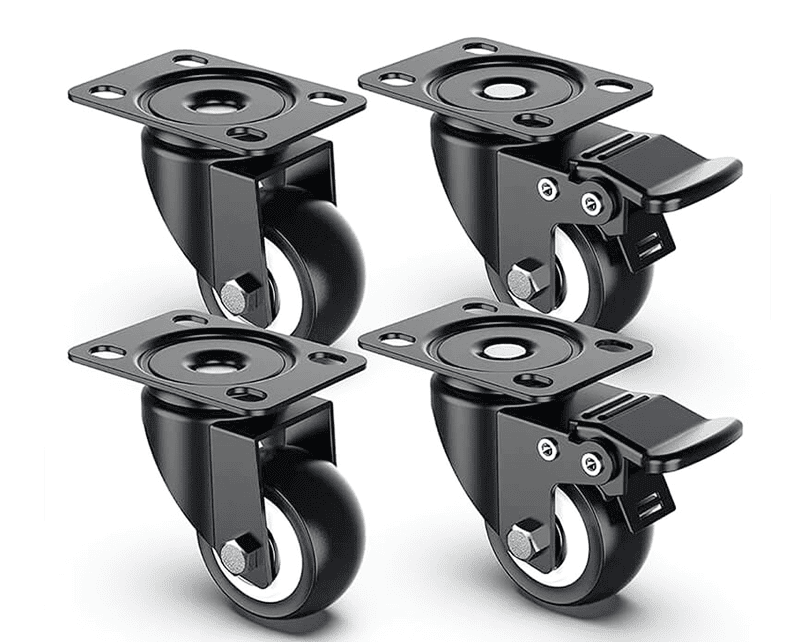 ruote nere con freno senza carrello Ruote girevoli carrello 4 pz rotelle carrelli con senza freno 75mm 3" portata 240 kg nero 563b - immagine 1