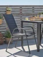 Sedia metallo textilene poltrona grigia giardino bar piscina impilabile grigio 399ds - immagine 2