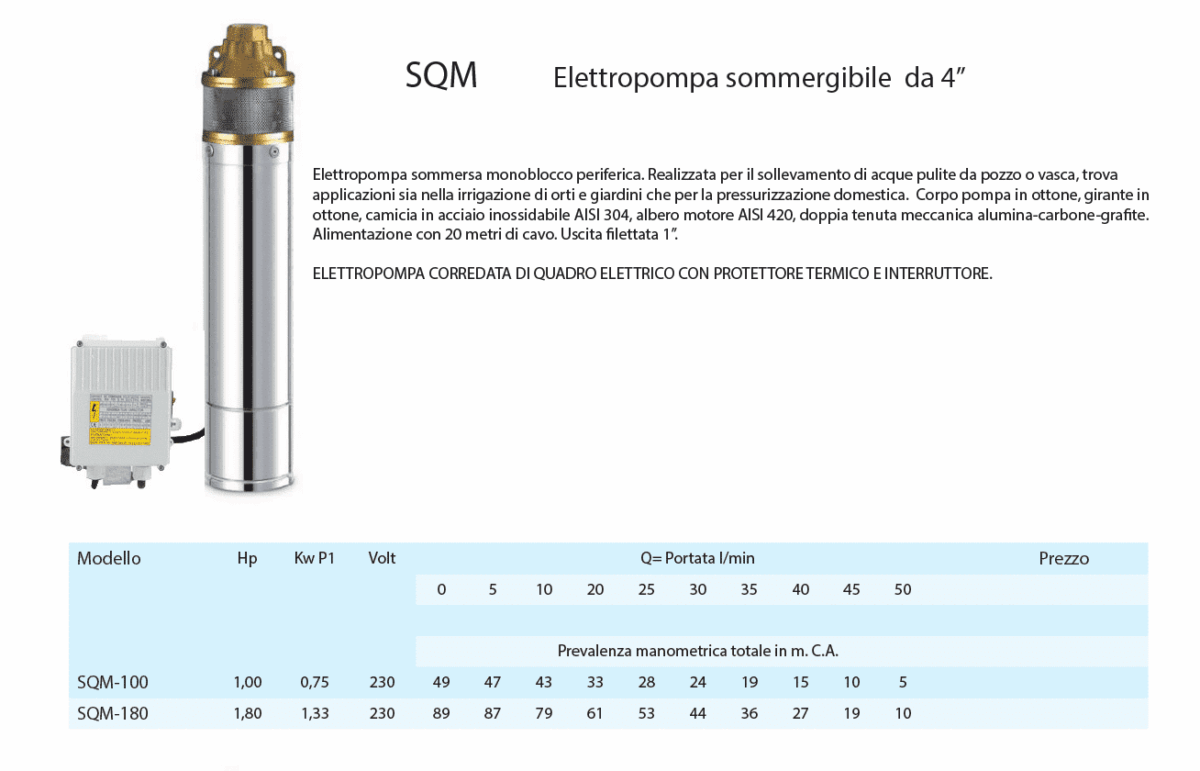 ELETTROPOMPA ACQUA SOMMERSA IMMERSIONE PERIFERICA MONOFASE POZZO 4" 1HP OTTONE - immagine 8