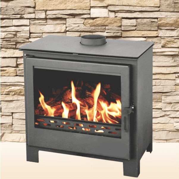stufa 2(1) Stufa a legna in acciaio vetro 14 KW camino con piedi riscaldamento cm 70x42x73 h nero 999BMX - immagine 1