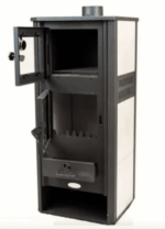 STUFA A LEGNA ACCIAIO VETRO 12 KW CON PORTALEGNA FORNO cm 48x42x117 BEIGE 248ro