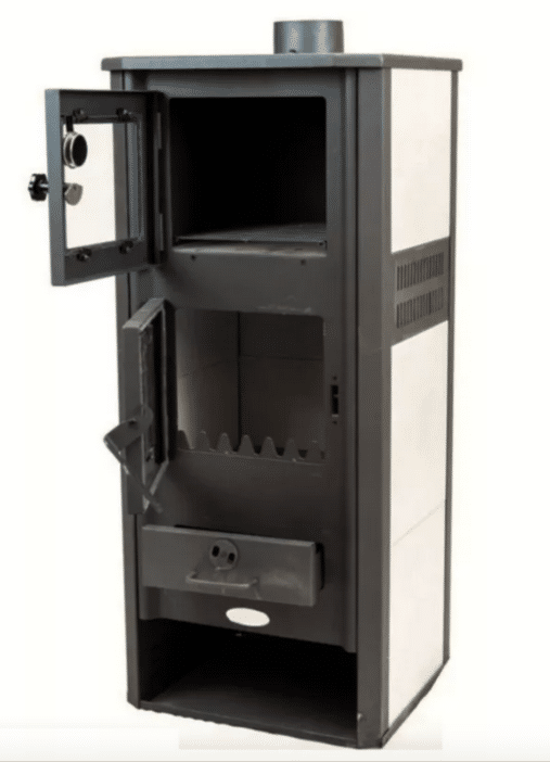 stufa forno STUFA A LEGNA ACCIAIO VETRO 12 KW CON PORTALEGNA FORNO cm 48x42x117 BEIGE 248ro - immagine 1