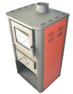 STUFA A LEGNA ACCIAIO VETRO 9 KW CON PORTALEGNA CAMINO cm 48x44x94 ROSSO og029 - immagine 2