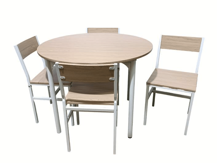 tavolo con sedie color legno naturale SET TAVOLO TONDO ROTONDO Ø 100 cm SEDIE GIARDINO IN LEGNO MDF ROVERE 248ds - immagine 1