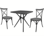 Kit tavolo quadrato cm 70x70 + 2 sedie polipropilene bar ristorante interno esterno cross nero 634v