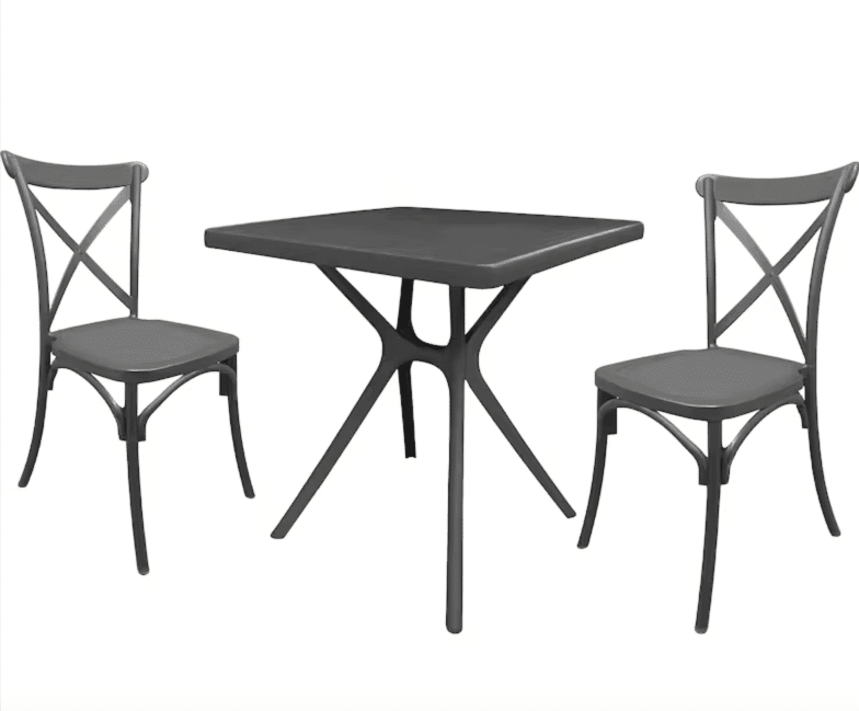 tavolo con sedie nero Kit tavolo quadrato cm 70x70 + 2 sedie polipropilene bar ristorante interno esterno cross nero 634v - immagine 1