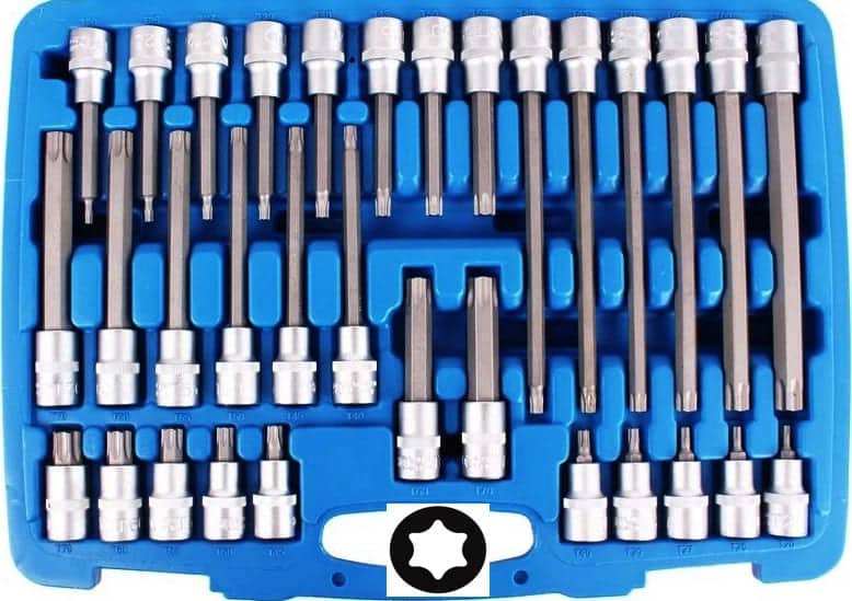 kit 32 pz torx KIT 32 PZ INSERTI TORX CHIAVI BUSSOLA 1/2" LUNGHE AUTO MECCANICO T20 T70 344sa - immagine 1