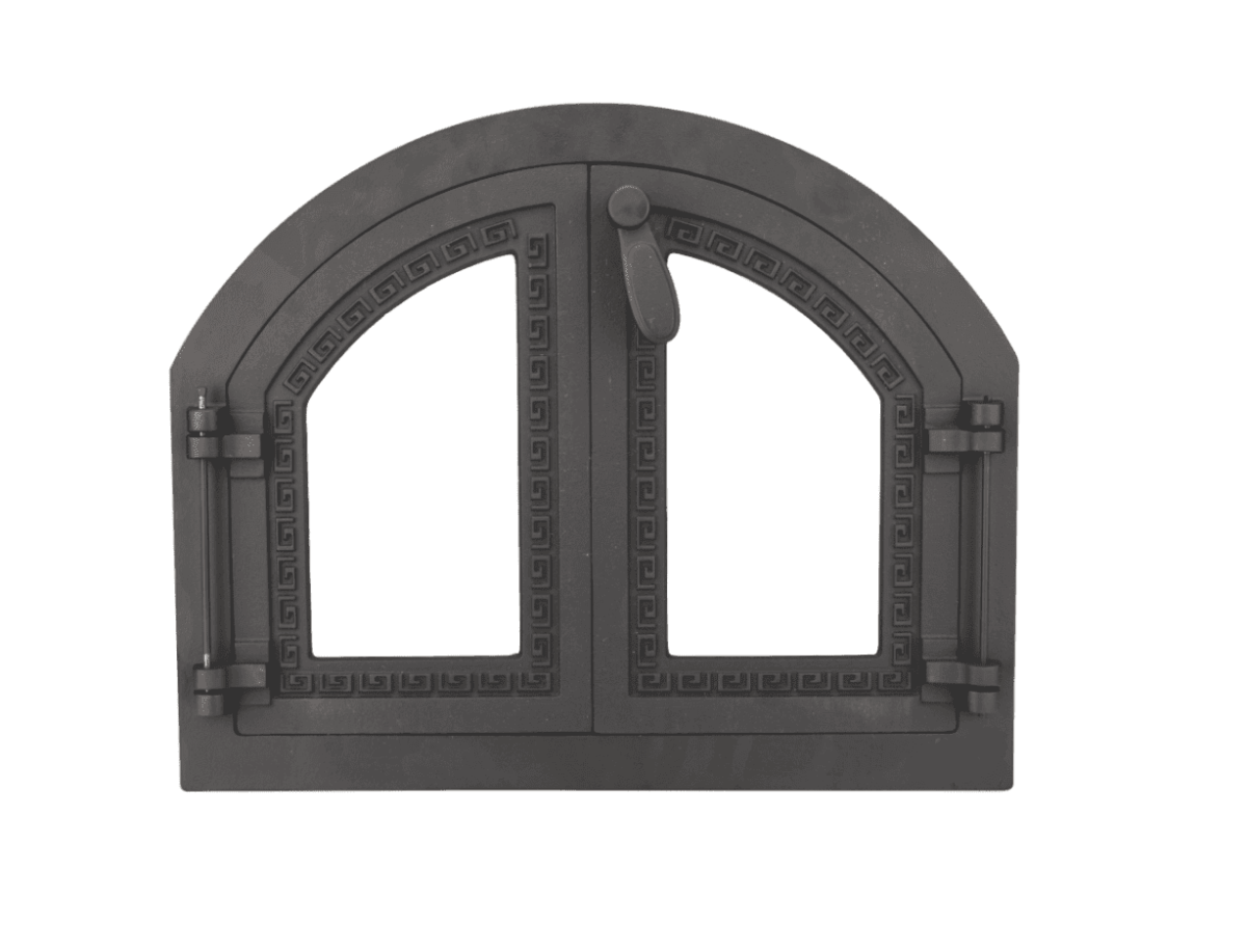 Porta in ghisa da forno a legna sportello pizza 2 ante vetro arco cm 59x48 h  154ev - immagine 3