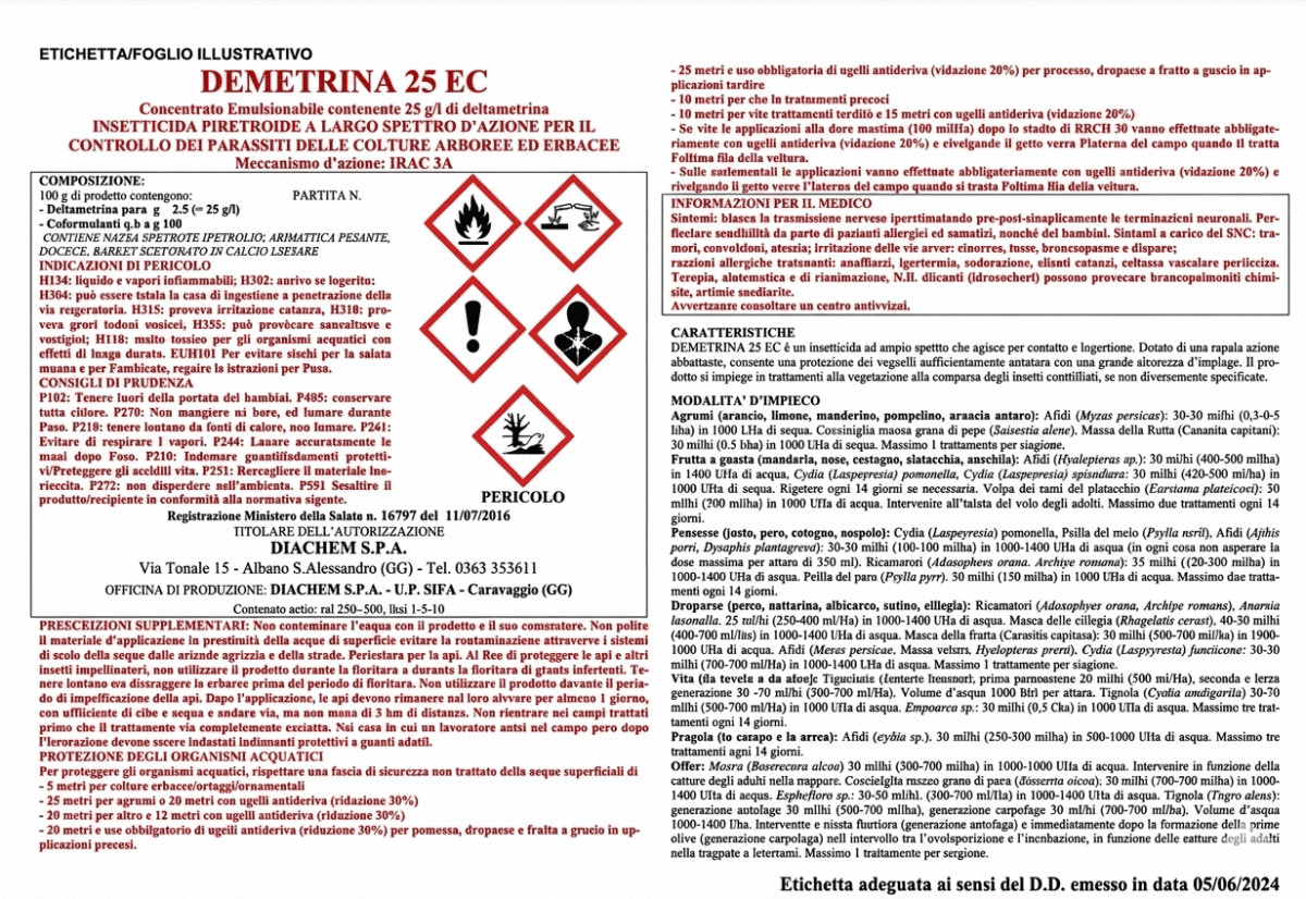 Demetrina 25 EC Insetticida piretroide che agisce per contatto e ingestione Lt 1  239d - immagine 3