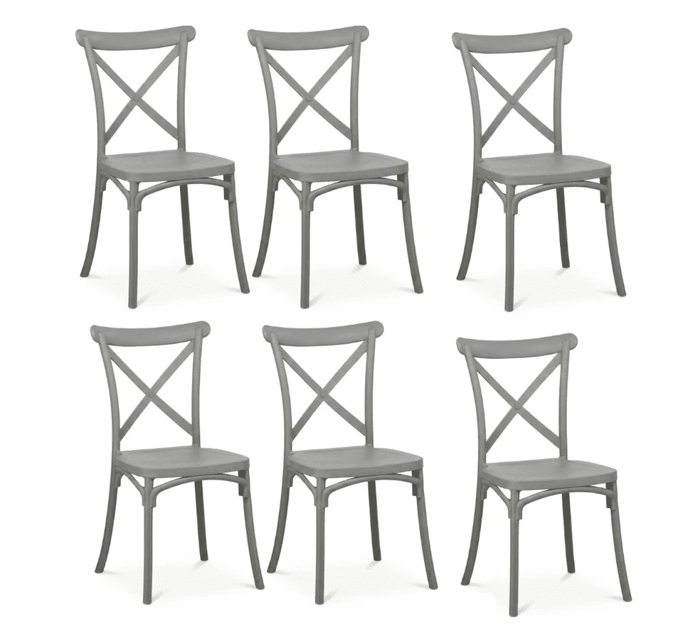 6 sedie cross Kit 6 sedie polipropilene cucina bar ristorante sedia interno esterno cross grigio - immagine 1