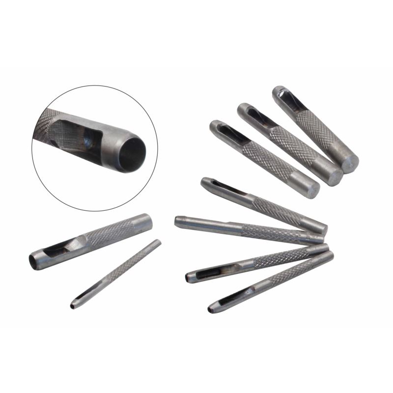 punzoni 9 Punzoni fustelle fustella per cuoio pelle cinte cinta 9 pz metriche punzone 2,5 20 mm 595sa - immagine 1